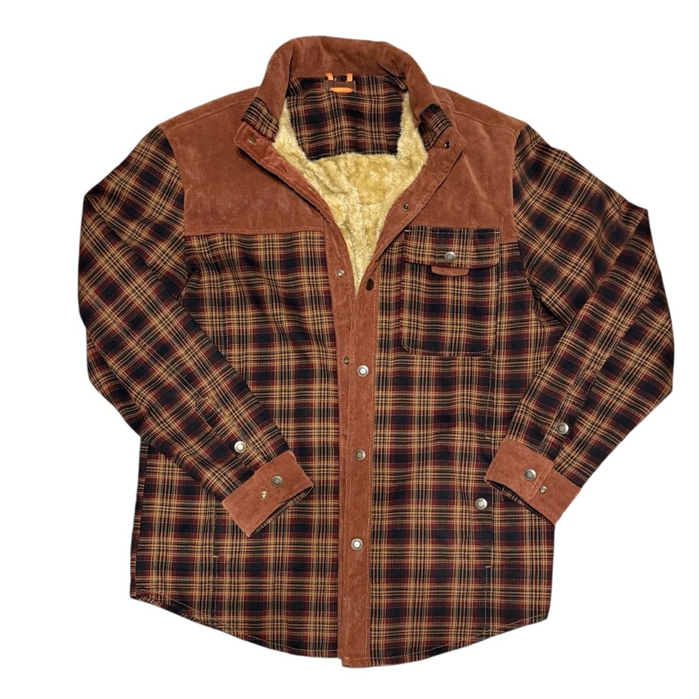 NWOT Men's Rust-Brown Plaid Jacket with Sherpa Lining